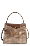 Tory Burch Lee Radziwill Small Double Taupe Leather Top Handle Bag In Beige