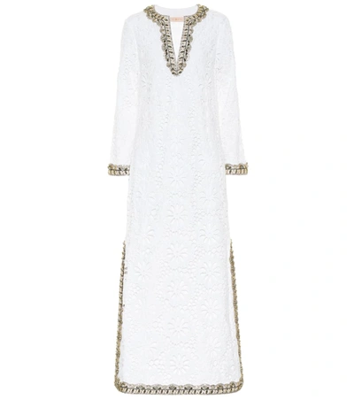 Tory Burch Embellished Broderie Anglaise Cotton Maxi Dress In White