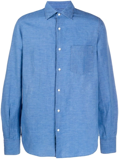 Aspesi Plain Button-up Long Sleeve Shirt In Blue
