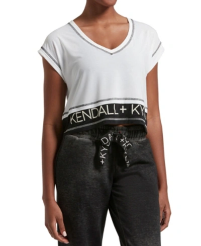 Kendall + Kylie Women's Double Layer Crop V-neck Tee In White