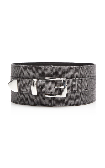 Brandon Maxwell Herringbone Leather Waist Belt In Grey