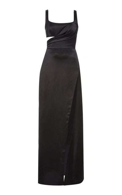 Brandon Maxwell Satin Bustier Cocktail Dress With Wrap Skirt In Black