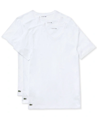 Lacoste Men's Essential Cotton V-neck Lounge Regular Fit Undershirts Set, 3-piece In White