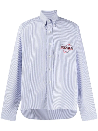 Prada Logo Striped Cotton Oxford Shirt In F0124 Blue