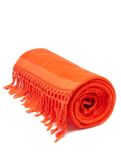 Loewe Paula's Ibiza Tasselled Logo-print Cotton Beach Towel In Orange