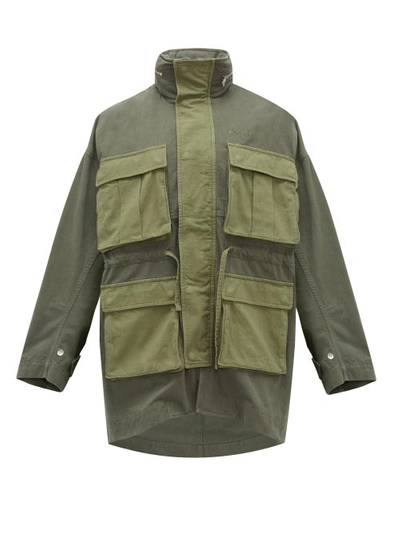 Loewe Paula's Ibiza Colour-block Stonewashed Cotton Hooded Parka In Green