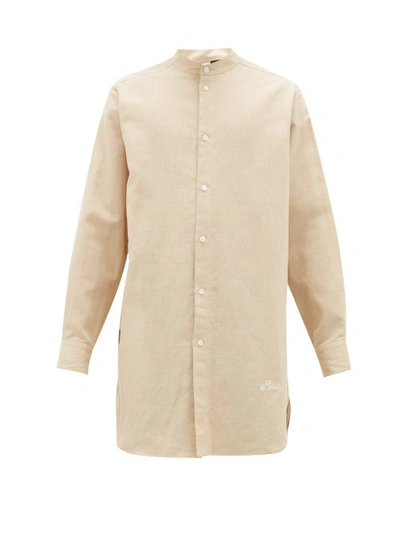 Loewe Paula's Ibiza Grandad-collar Logo-embroidered Linen And Cotton-blend Shirt In Neutrals