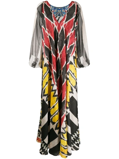 Afroditi Hera Draped Multi-pattern Maxi Dress In Neutrals