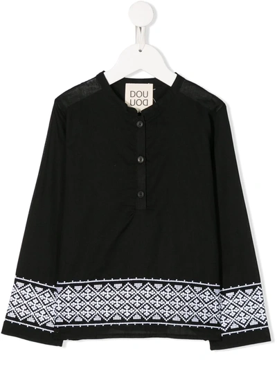 Douuod Kids' Sbieco Embroidered Detailing Shirt In Black