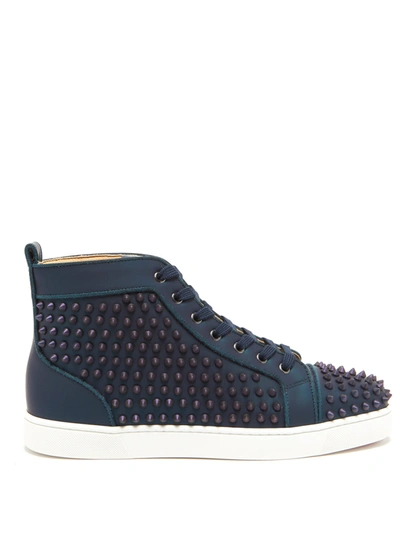 Christian Louboutin Louis Orlato Spikes Iridescent Leather High-top Trainers In Blue