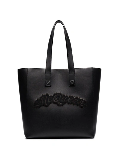 Alexander Mcqueen Rock Oversized Logo-appliquéd Leather Tote In Black