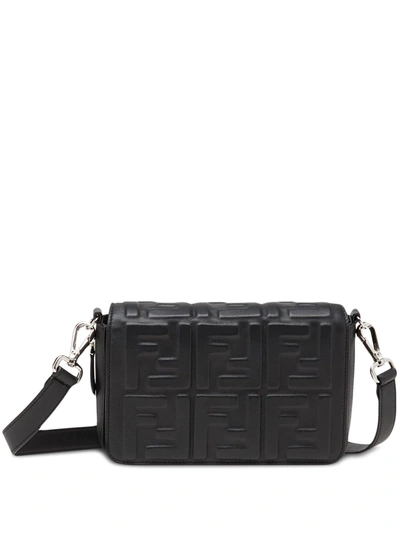 Fendi Logo-embossed Leather Messenger Bag In Black