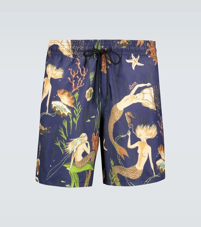 Loewe Paula's Ibiza Mid-length Printed Swim Shorts In Blue