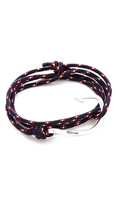 Miansai Hooked Rope Wrap Bracelet In Silver Navy Blue