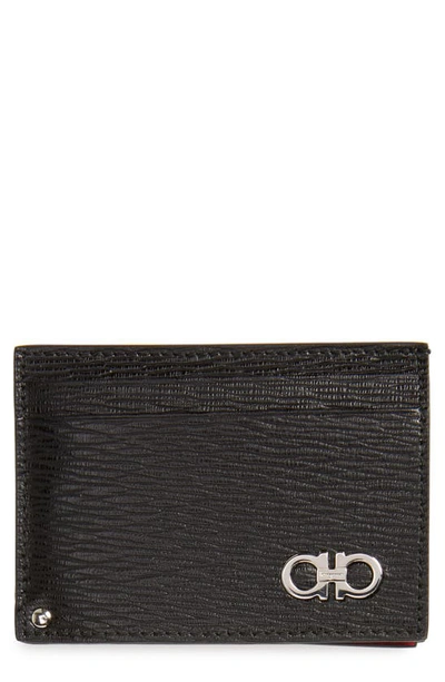 Salvatore Ferragamo Men's Revival Gancini Leather Card Case With Flip-out Id Window, Black/red