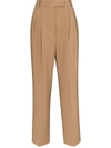 The Frankie Shop Bea Tapered High-rise Stretch-crepe Trousers In Brown