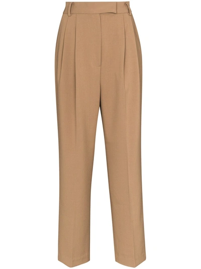 The Frankie Shop Bea Tapered High-rise Stretch-crepe Trousers In Brown