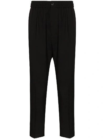 Ami Alexandre Mattiussi Ami Mens Black Elasticated Wide Leg Cropped Trousers