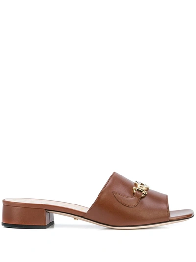 Gucci Brown Zumi 25 Logo Leather Sandals In Brown