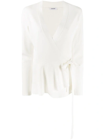 P.a.r.o.s.h Ruffle Trimmed Wrap Cardigan In White