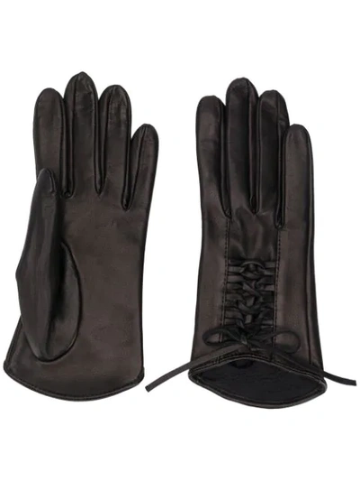 Manokhi Textured Lace-up Panel Gloves In Brown