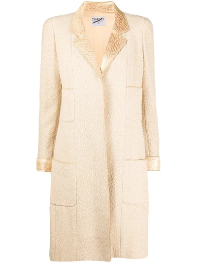 Pre-owned Chanel 2000s Metallic Trim Open Front Coat In Gold