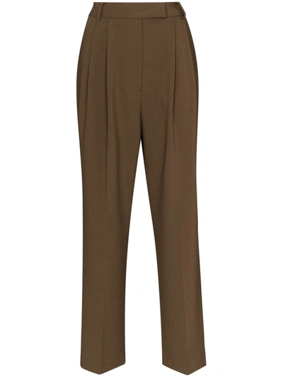 The Frankie Shop Bea Tapered High-rise Stretch-crepe Trousers In Brown