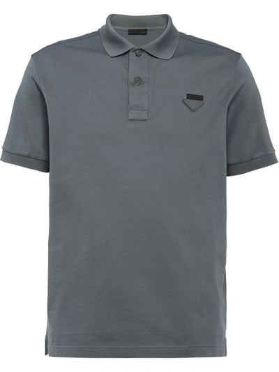 Prada Logo Plaque Polo Shirt In Grey
