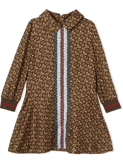 Burberry Kids' Beige Dress For Girl With Logos In Brown