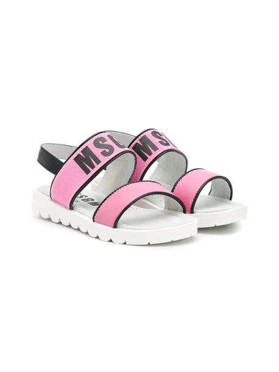 Msgm Teen Logo Print Sandals In White