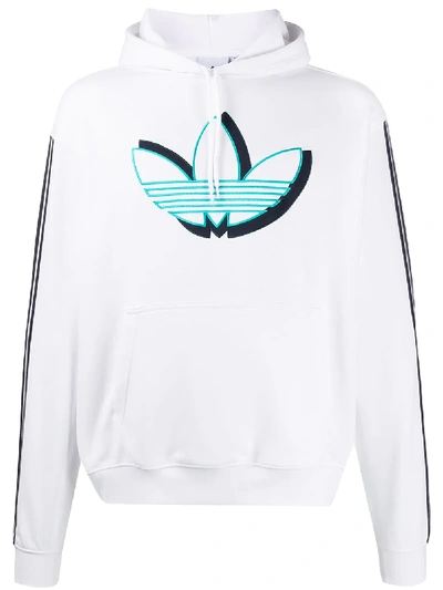 Adidas Originals Embroidered Shadow Trefoil Hoodie In White