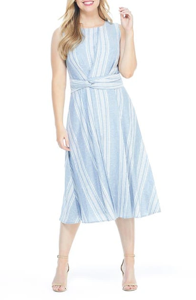 Maggy London Stripe Midi Dress In Denim White