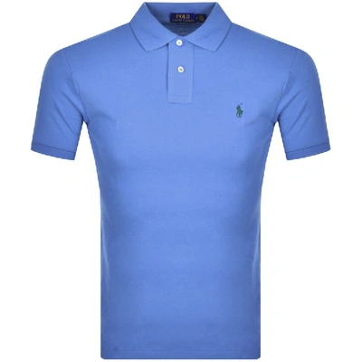 Ralph Lauren Man Light Blue And Navy Blue Slim-fit Pique Polo Shirt