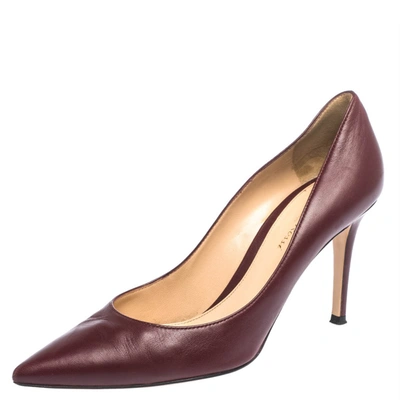 Pre-owned Sergio Rossi Burgundy Leather Pointed Toe Pumps Size 39