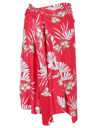 Rabanne Paco  Printed Wrap Skirt In Red