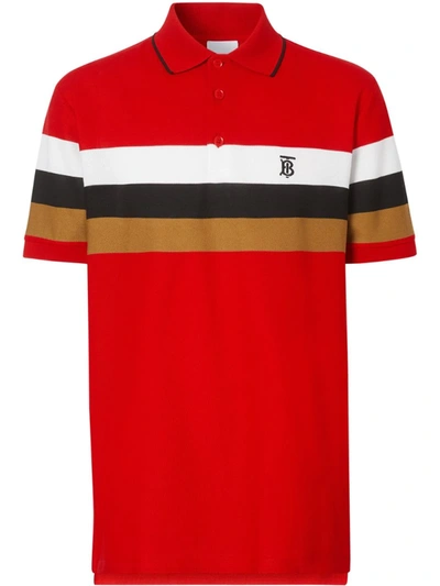 Burberry Treydon Stripe Short Sleeve Pique Polo In Red