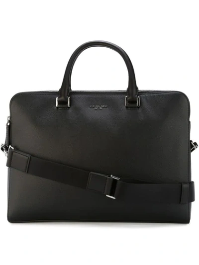 Michael Kors Harrison Leather Medium Double Zip Briefcase In Black