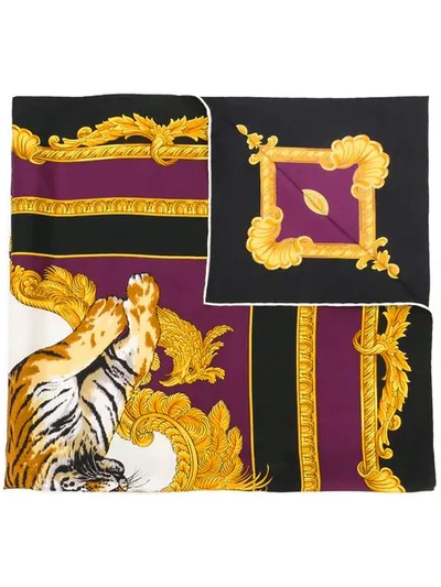 Versace Tiger Print Foulard - Farfetch In Burgundy