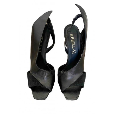 Pre-owned Aperlai Leather Sandals In Black