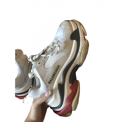 Pre-owned Balenciaga Triple S Leather Trainers In White