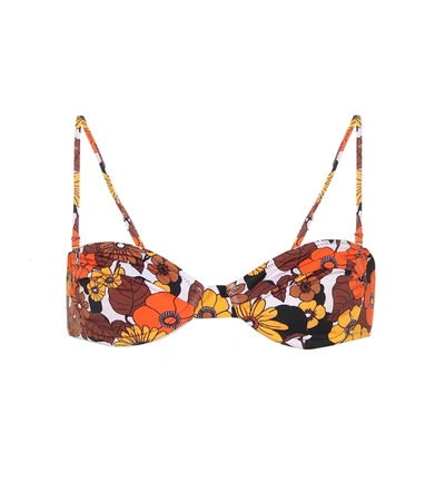 Dodo Bar Or Floral Print Bikini Top In Grey,orange,yellow