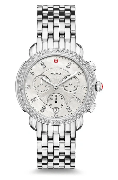 Michele Women's Sidney Stainless Steel & Diamond Chronograph Bracelet Watch In Silver