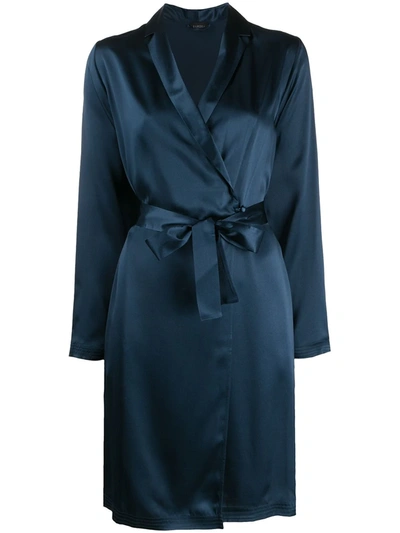 La Perla Belted Short Silk-charmeuse Robe In Blue