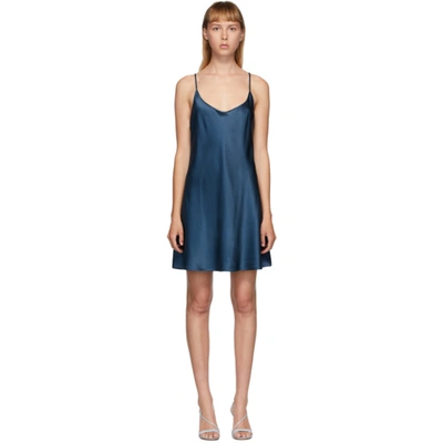 La Perla Scoop-neck Short Silk-satin Slip Dress In Blue