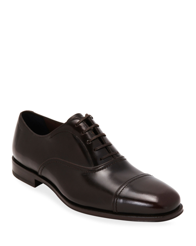 Ferragamo Men's Seul Leather Cap-toe Oxfords - Regular In Brown