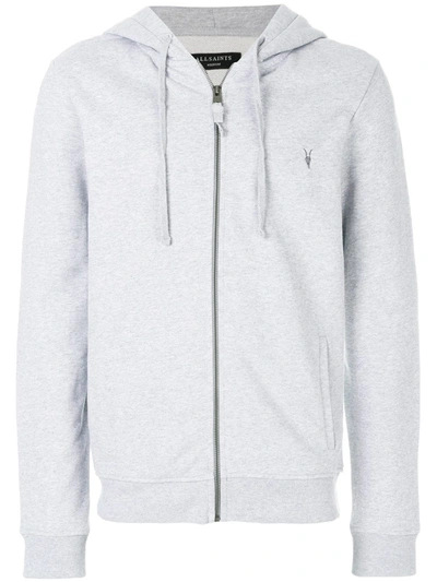 Allsaints Mens Greymarl Raven Slim-fit Cotton-fleece Hoody S In Gray Marl