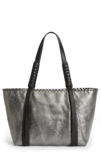 Allsaints Miki Small Metallic Leather Tote In Soft Gold