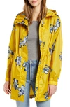 Joules Packable Waterproof Rain Jacket In Goldfloral