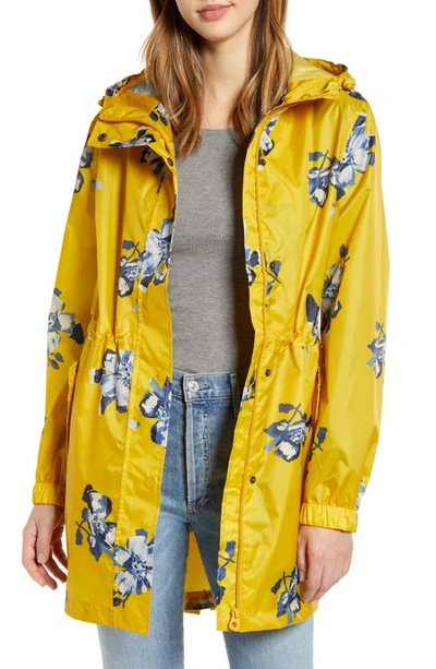 Joules Packable Waterproof Rain Jacket In Goldfloral