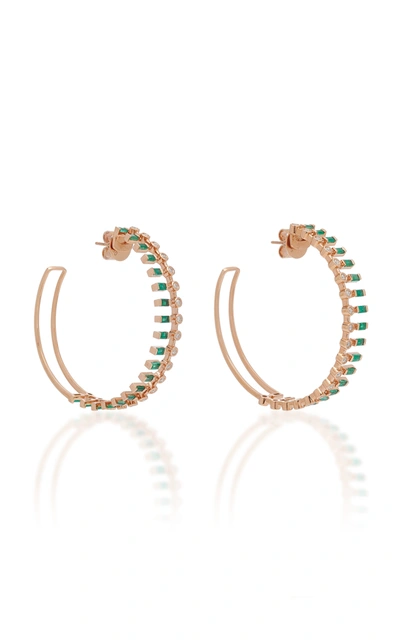 Shay Dot Dash Emerald & Diamond Hoop Earrings In Rose Gold/ Dia/ Emerald